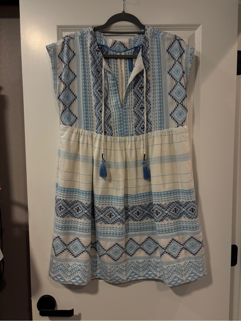 Anthropologie Blue and White Embroidered Mini Dress